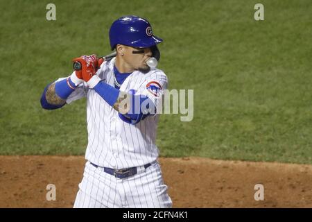 Chicago, Usa. September 2020. Chicago Cubs Shortstop Javier Baez (9) Fledermäuse gegen die St. Louis Cardinals in der fünften Inning bei Wrigley Feld am Sonntag, September 6, 2020 in Chicago. Foto von Kamil Krzaczynski/UPI Credit: UPI/Alamy Live News Stockfoto