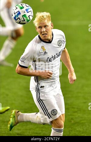 Harrison, New Jersey, USA. September 2020. Philadelphia Union Verteidiger JAKOB GLESNES (5) in Aktion in der Red Bull Arena in Harrison New Jersey Philadelphia besiegt New York 3 zu 0 Credit: Brooks von Arx/ZUMA Wire/Alamy Live News Stockfoto