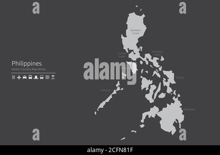 Philippinen-Karte. Nationale Karte der Welt. Grau gefärbte Länder Kartenserie. Stock Vektor