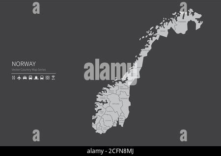 Norwegen-Karte. Nationale Karte der Welt. Grau gefärbte Länder Kartenserie. Stock Vektor