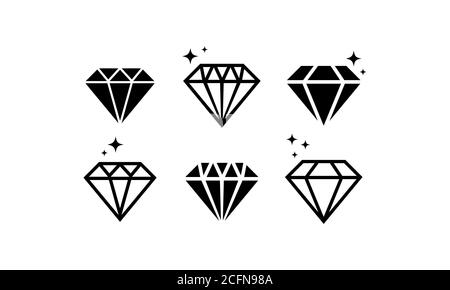 Diamond Icon Set. Abstrakter Schmuck Edelsteine, Kristalle. Schmuck Logo Design. Vektor auf isoliertem weißem Hintergrund. EPS 10 Stock Vektor