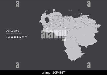 Venezuela-Karte. Nationale Karte der Welt. Grau gefärbte Länder Kartenserie. Stock Vektor