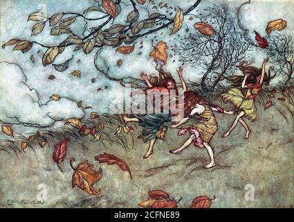 Rackham Arthur - Autumn Feen tanzen im Wind - British School - 19. Jahrhundert Stockfoto