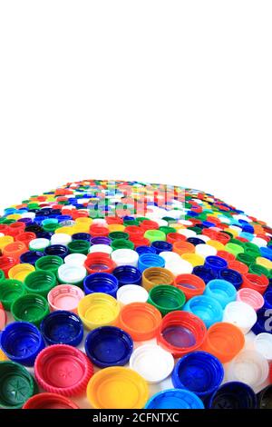 Farbe Kunststoffkappen aus PET-Flaschen als Recycling-Hintergrund Stockfoto