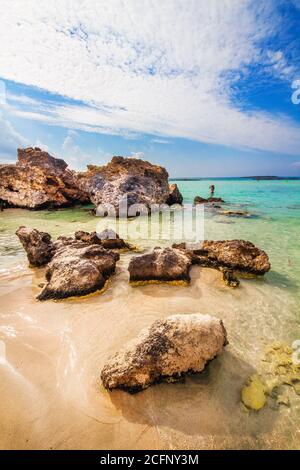 Elafonissi - der berühmte rosa Sandstrand auf Kreta, Griechenland Stockfoto