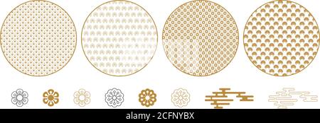 Runde Zierelemente mit geometrischen und floralen Mustern. Stock Vektor