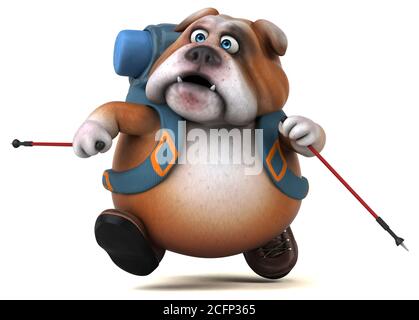 Fun backpacker Bulldog cartoon Charakter Stockfoto