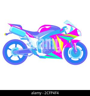 Isolieren Sie Ilustratin von Motorrad in hellen Neonfarben auf weiß Hintergrund Stock Vektor