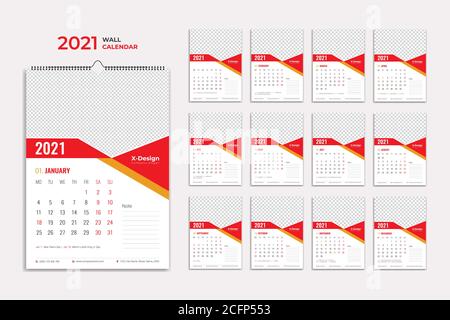 Wandkalender 2021 Vorlage, Kalender 2021 Stock Vektor