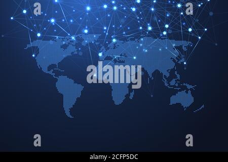 Globale Netzwerkverbindungen mit Punkten und Linien. Drahtmodell Hintergrund. Abstrakte Verbindungsstruktur. Polygonaler Raum Hintergrund, Illustration Stockfoto