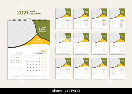 Wandkalender 2021 Vorlage, Kalender 2021 Stock Vektor