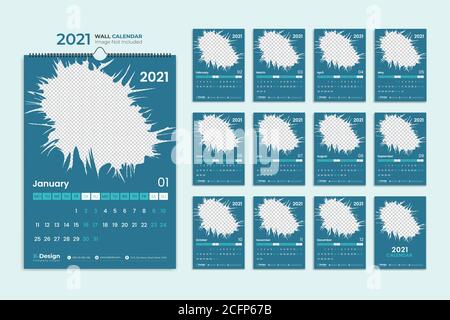 Wandkalender 2021. Jahresplaner mit allen Monaten. Schulplan und Firmenplan. Stock Vektor