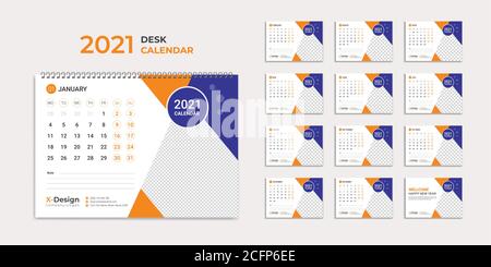 Wandkalender 2021. Jahresplaner mit allen Monaten. Schulplan und Firmenplan. Stock Vektor