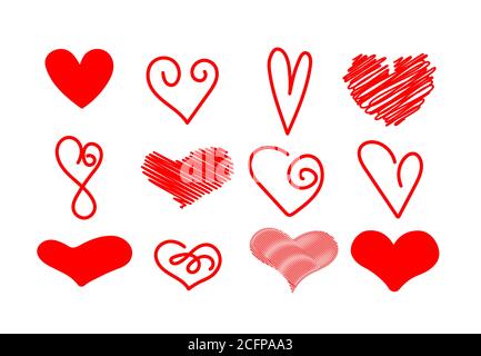 Handgezeichneter Satz von Herzen. Rote Herzen, Element für Valentinstag Stock Vektor