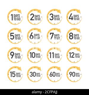 Symbol für „Tage bis zum nächsten Tag“ eingestellt. Rundes Symbol mit gelbem Pfeil. Vektorgrafik. Stock Vektor