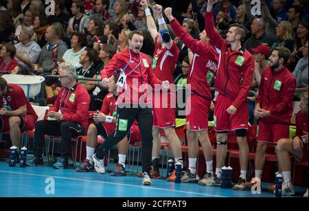 Norwegens Cheftrainer Christian Berge am Rande des Männer-Handballmatches zwischen Norwegen und Frankreich beim Golden League-Turnier in Oslo (Gonzales Photo/Jan-Erik Eriksen). Oslo, 08. November 2015. Stockfoto