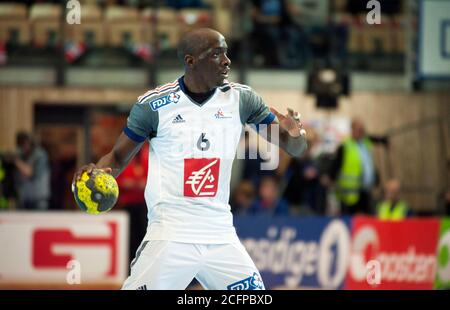 Der französische Handballspieler Olivier Nyokas (6) sah in Aktion in der Männer Handballspiel zwischen Frankreich und Island bei der Golden League Turnier in Oslo, 7. November 2015. Stockfoto