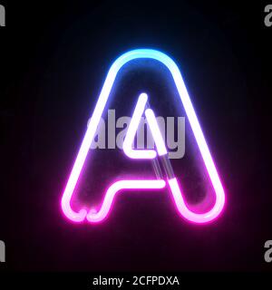 Neon 3d Schriftart, blau und rosa Neon Licht 3d-Rendering, Buchstabe A Stockfoto