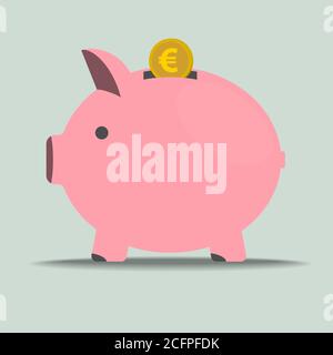 Rosa Sparschwein mit Euro-Münze Vektor Illustration, Finanz-und Sparkonzept Stock Vektor