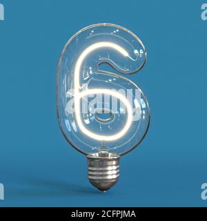 Glühbirne 3d Font 3d Rendering Nummer 6 Stockfoto