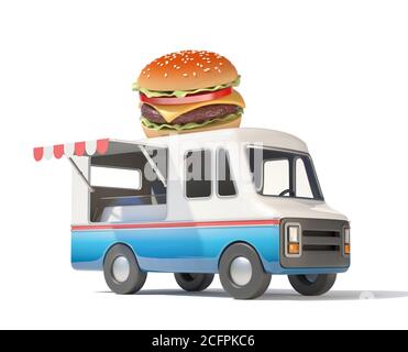 Burger Truck, Street Food, mobiles Fast Food 3d-Rendering Stockfoto