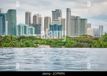 Manila, Philippinen - 02. Februar 2020. Blick auf die Stadt Manila vom Pool des luxuriösen fünf-Sterne-Hotels Discovery Primea. Sonniges Wetter Stockfoto