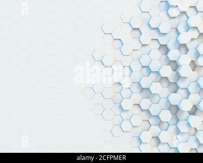 Sechseckiger abstrakter 3d-Hintergrund, weiße Wand mit sechseckigem Muster 3d-Rendering Stockfoto