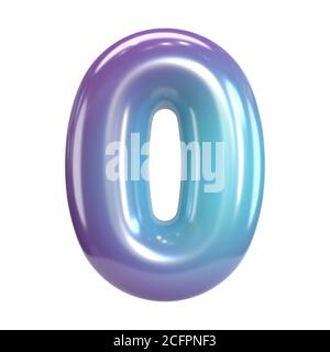 Runde violette und blaue Schrift, Ballon wie Buchstaben und Zahlen, 3d-Rendering-Nummer 0 Stockfoto