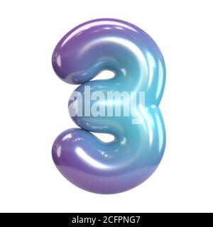 Runde violette und blaue Schrift, Ballon wie Buchstaben und Zahlen, 3d-Rendering Nummer 3 Stockfoto