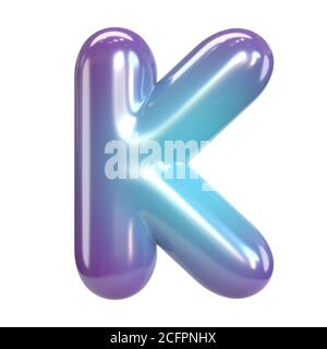 Runde violette und blaue Schrift, Ballon wie Buchstaben und Zahlen, 3d-Rendering Buchstabe K Stockfoto