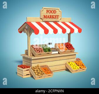 Lebensmittelmarkt Kiosk, Bauern-Shop, Farm Food Stall, Obst und Gemüse Stand 3d-Rendering Stockfoto