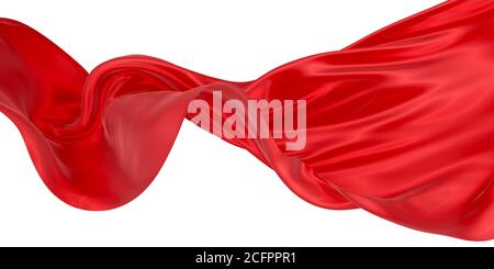 Schön fließendes Gewebe im Wind fliegen. Blau gewellte Seide oder Satin. Abstraktes Element für Design. 3D-Rendering-Bild. Bild auf weißem Hintergrund isoliert Stockfoto