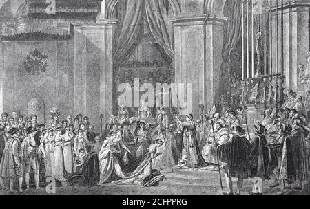 Die Krönung von Napoleon und Josephine in Notre Dame in Paris am 2. Dezember 1804 Frankreich, Napoleon Bonaparte als Kaiser Napoleon I. / die Krönung von Napoleon und Josephine in Notre Dame zu Paris am 2. Dezember 1804, Frankreich, Napoleon Bonaparte, als Kaiser Napoleon I., Historisch, historisch, digital verbesserte Reproduktion eines Originals aus dem 19. Jahrhundert / digitale Reproduktion einer Originalvorlage aus dem 19ten Jahrhundert. Jahrhundert, Stockfoto