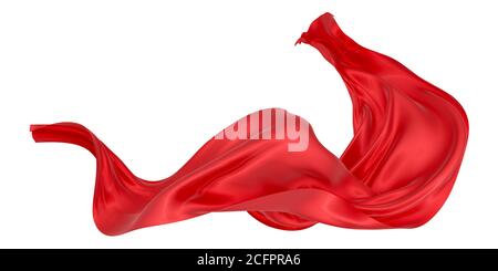 Schön fließendes Gewebe im Wind fliegen. Blau gewellte Seide oder Satin. Abstraktes Element für Design. 3D-Rendering-Bild. Bild auf weißem Hintergrund isoliert Stockfoto