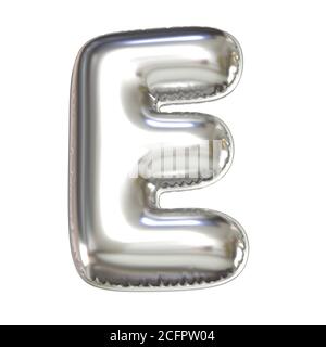 3D-Rendering mit silberner Ballonschrift, Buchstabe E Stockfoto