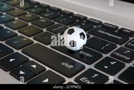Fußball, Fußball, auf Laptop-Tastatur, 3d-Rendering Stockfoto