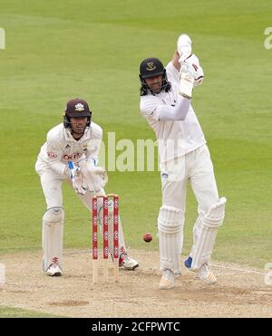 Sussex David Wiese schlug am zweiten Tag des Bob Willis Trophy-Spiels im Kia Oval, London. Stockfoto