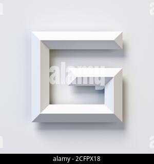 Quadratische dreidimensionale Schrift, weiß, einfach, geometrisch, werfen Schatten auf der Hintergrundwand, 3d-Rendering, Buchstabe G Stockfoto