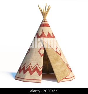 Nordamerikas indisches Zelt, Tipi isoliert auf weißem Hintergrund, 3d-Rendering Stockfoto