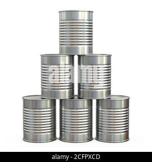 Tin kann stapeln, Tin kann Pyramide isoliert auf weißem Hintergrund 3d-Rendering Stockfoto