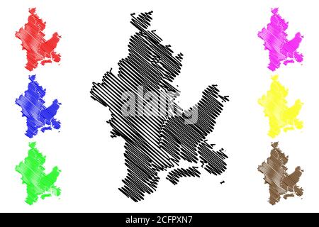 Okayama City (Staat Japan, Inselstaat, Chugoku Region) Karte Vektorgrafik, Skizze Stadt Okayama Karte Stock Vektor