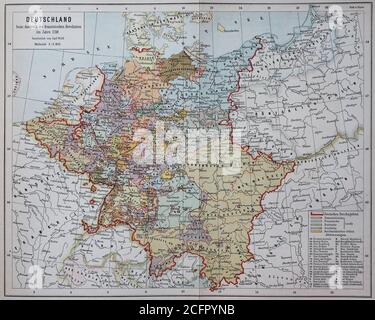 Karte von Deutschland bei Ausbruch der Französischen Revolution 1789 / Landkarte von Deutschland beim Ausbruch der französischen Revolution im Jahr 1789, Historisch, historisch, digital verbesserte Reproduktion eines Originals aus dem 19. Jahrhundert / digitale Reproduktion einer Originalvorlage aus dem 19ten Jahrhundert. Jahrhundert, Stockfoto