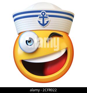 Seemann hat Emoji isoliert auf weißem Hintergrund, marine Emoticon trägt Marine Kappe 3d-Rendering Stockfoto