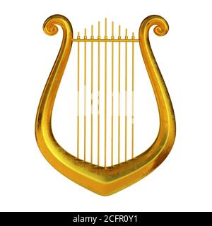 Golden Lyre isoliert auf weißem Hintergrund 3d-Rendering Stockfoto