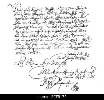 . Brief von Pappenheim an Kaiser Friedrich II., Gottfried Heinrich Graf zu Pappenheim, 8. Juni 1594 - 17. November 1632 ein General im Dreißigjährigen Krieg / Brief von Pappenheim an Kaiser Friedrich II., 8. Juni 1594 - 17. November 1632, ein General im dreißigjährigen Krieg, Historisch, historisch, digital verbesserte Reproduktion eines Originals aus dem 19. Jahrhundert / digitale Reproduktion einer Originalvorlage aus dem 19. Jahrhundert, Stockfoto