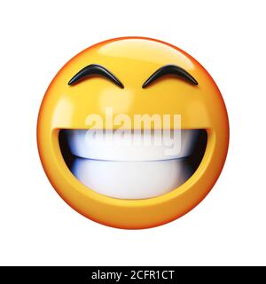 Happy Emoji isoliert auf weißem Hintergrund, lächelndes Gesicht Emoticon 3d-Rendering Stockfoto