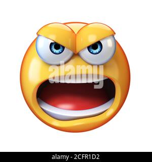 Wütend Emoji schreien isoliert auf weißem Hintergrund, verrückt Emoticon schreien 3d-Rendering Stockfoto