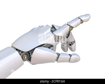 Roboterhand zeigt Zeigefinger und berührt Gesture 3d Rendering Stockfoto