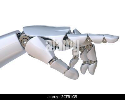 Roboterhand zeigt Zeigefinger und berührt Gesture 3d Rendering Stockfoto