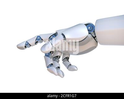 Roboterhand zeigt Zeigefinger und berührt Gesture 3d Rendering Stockfoto